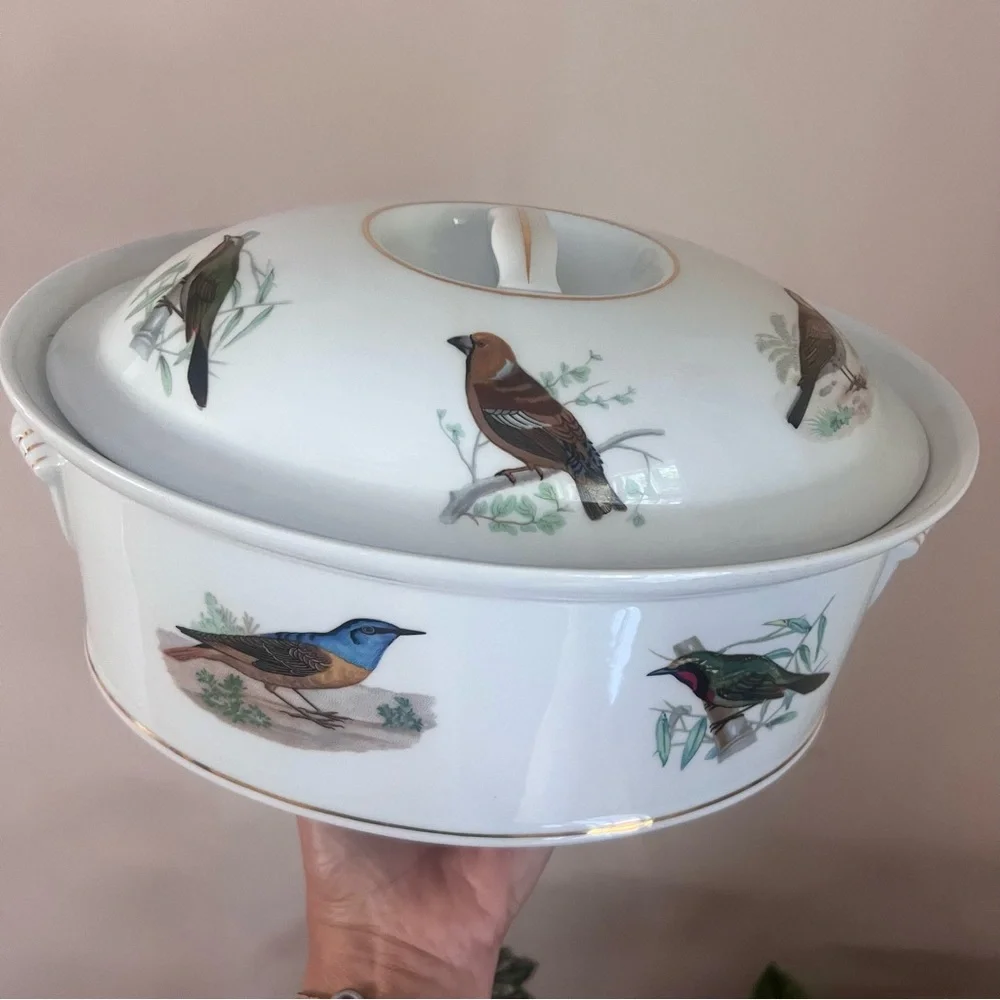 Vintage Louis Lourioux Le Faune birds covered terrine France Fireproof P…